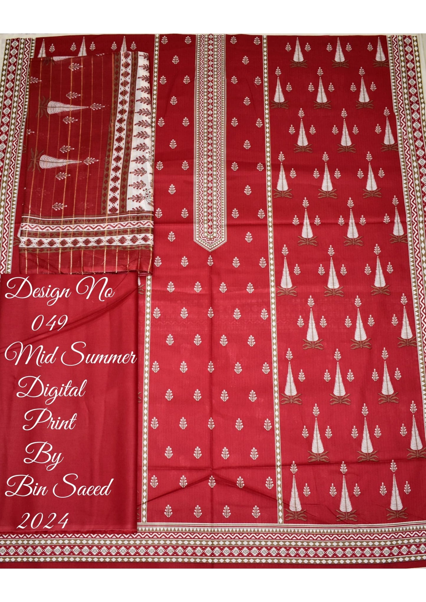 Stylish 3-piece printed cotton suit for midsummer by Bin Saeed