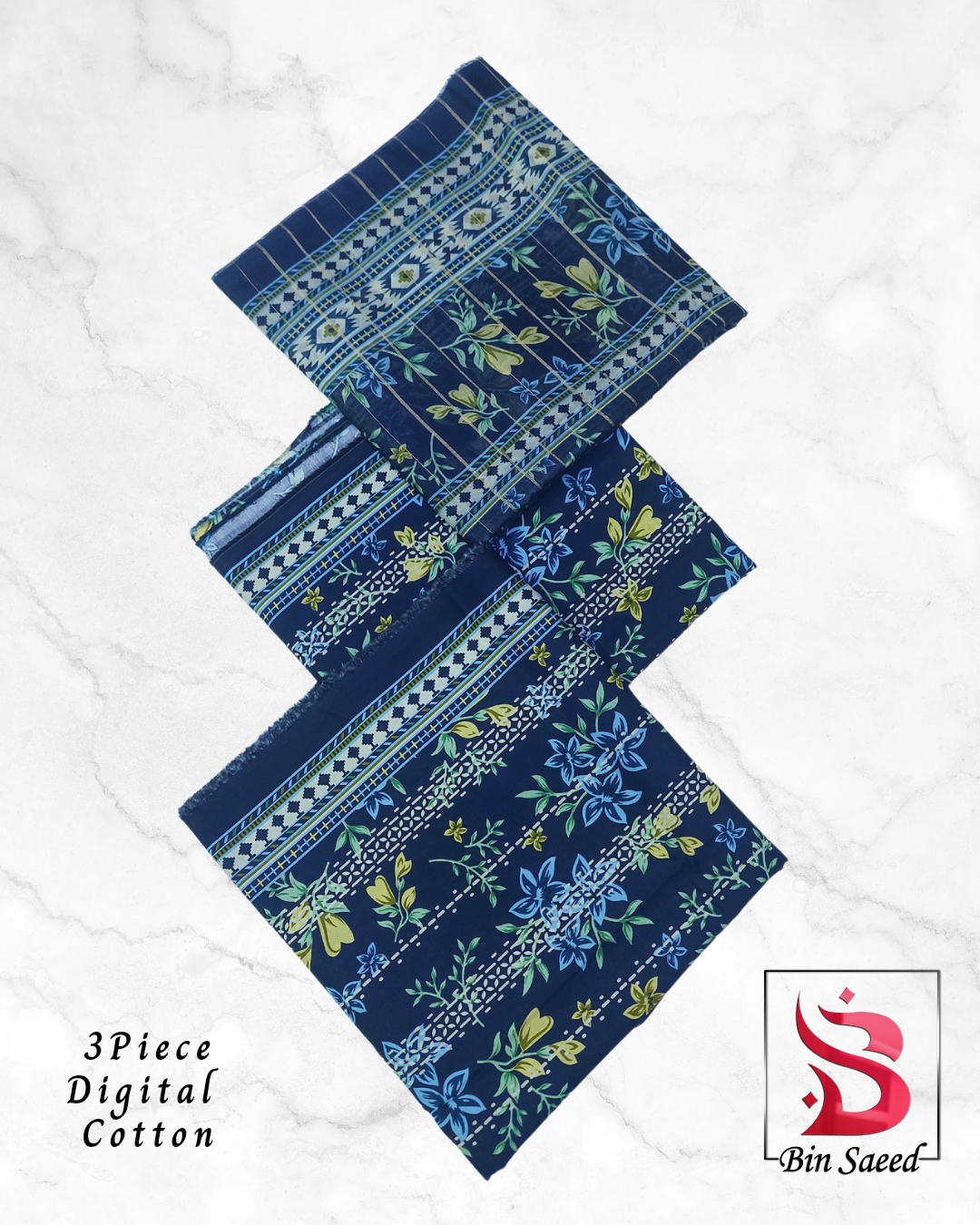 3PIECE UNSTITCHED COTTON | BIN SAEED UNSTITCHED CAMBRIC COTTON