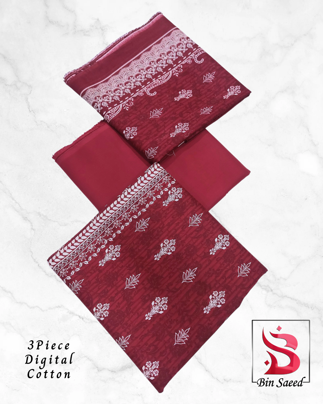 3PIECE UNSTITCHED COTTON | BIN SAEED UNSTITCHED CAMBRIC COTTON