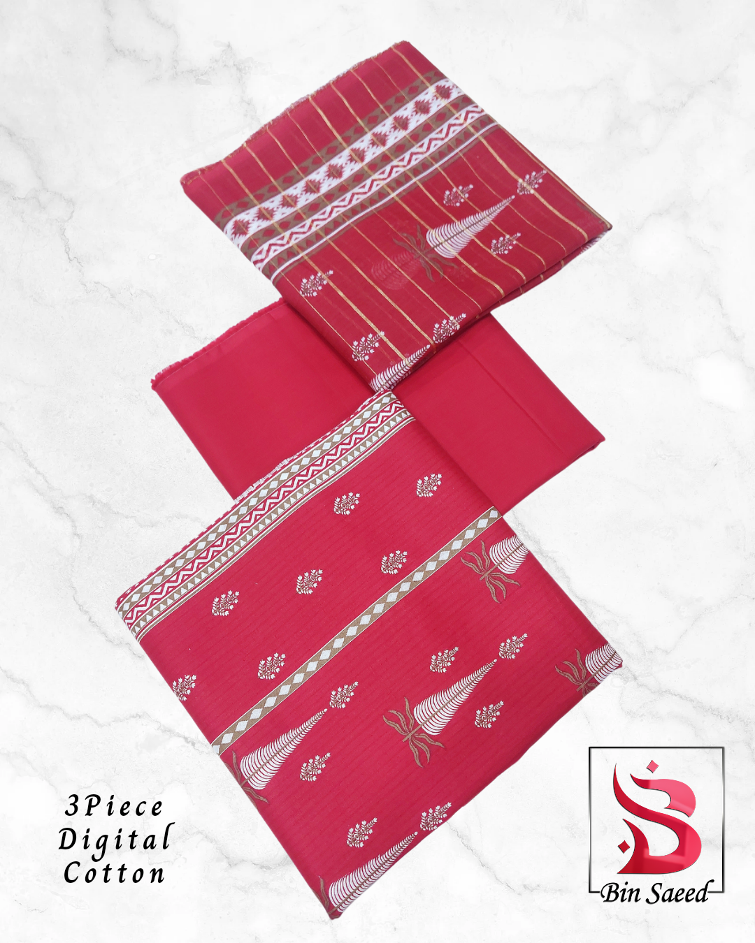 3PIECE UNSTITCHED COTTON | BIN SAEED UNSTITCHED CAMBRIC COTTON